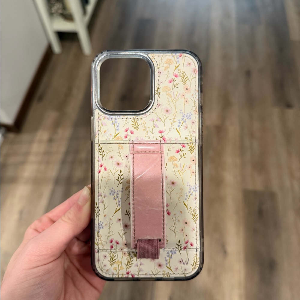 Floral Pattern Phone Case with Pink Strap